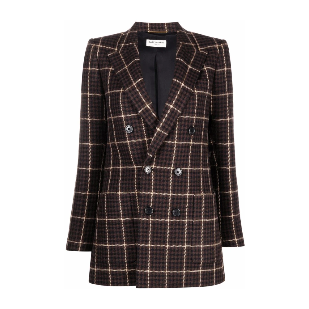 Saint Laurent Brun Houndstooth Dubbelknäppt Kavaj Brown, Dam