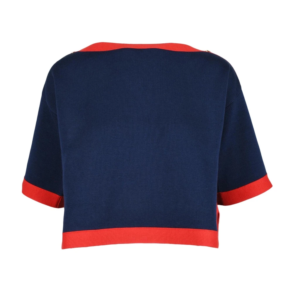 Gucci Katoen Zijde Mix Gebreide Top Blue Dames