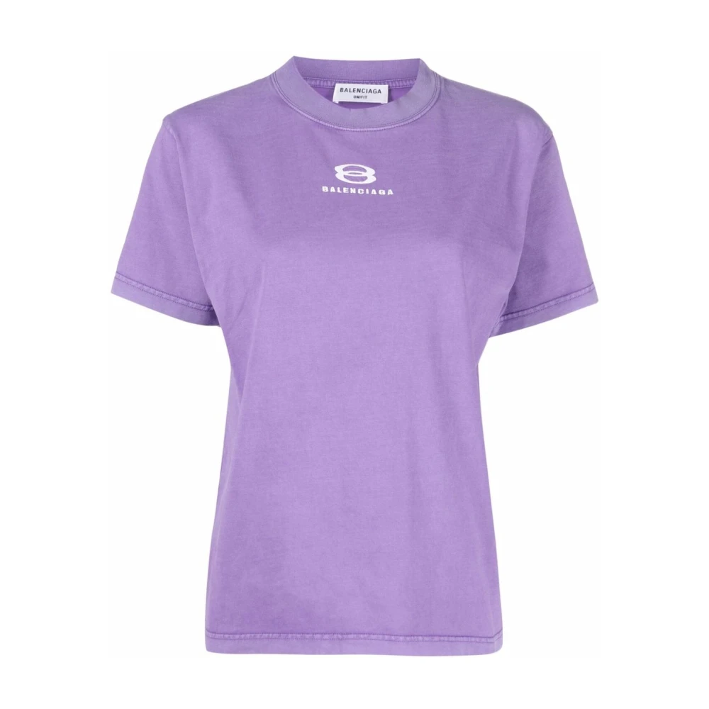 Balenciaga Logo Print Katoenen T-shirts en Polos Purple Dames