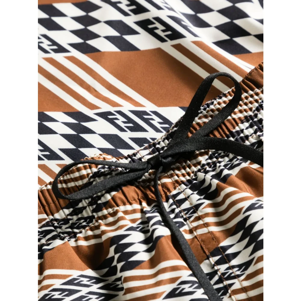 Fendi Geometrisch FF Print Zwemshorts Brown Heren