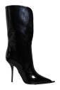 bottes-mi-mollet-en-cuir-noir-avec-logo