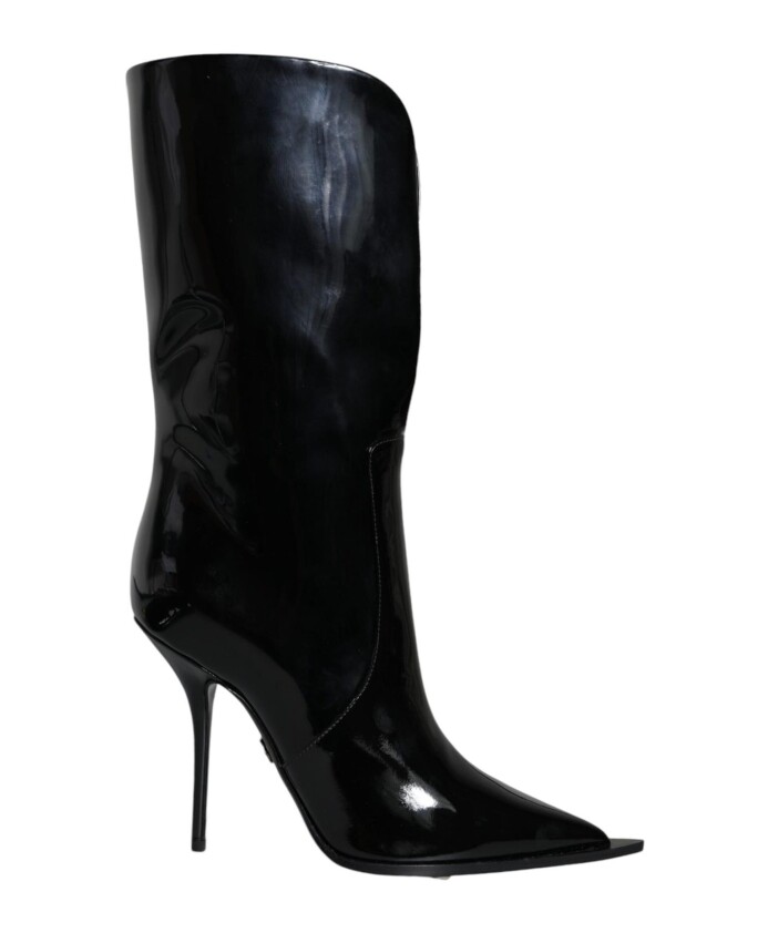 bottes-mi-mollet-en-cuir-noir-avec-logo