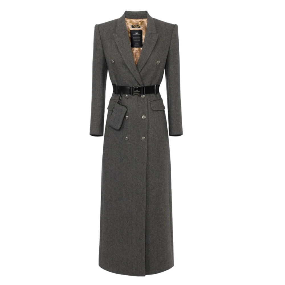 Elisabetta Franchi Wollen jas met utility riem Gray Dames