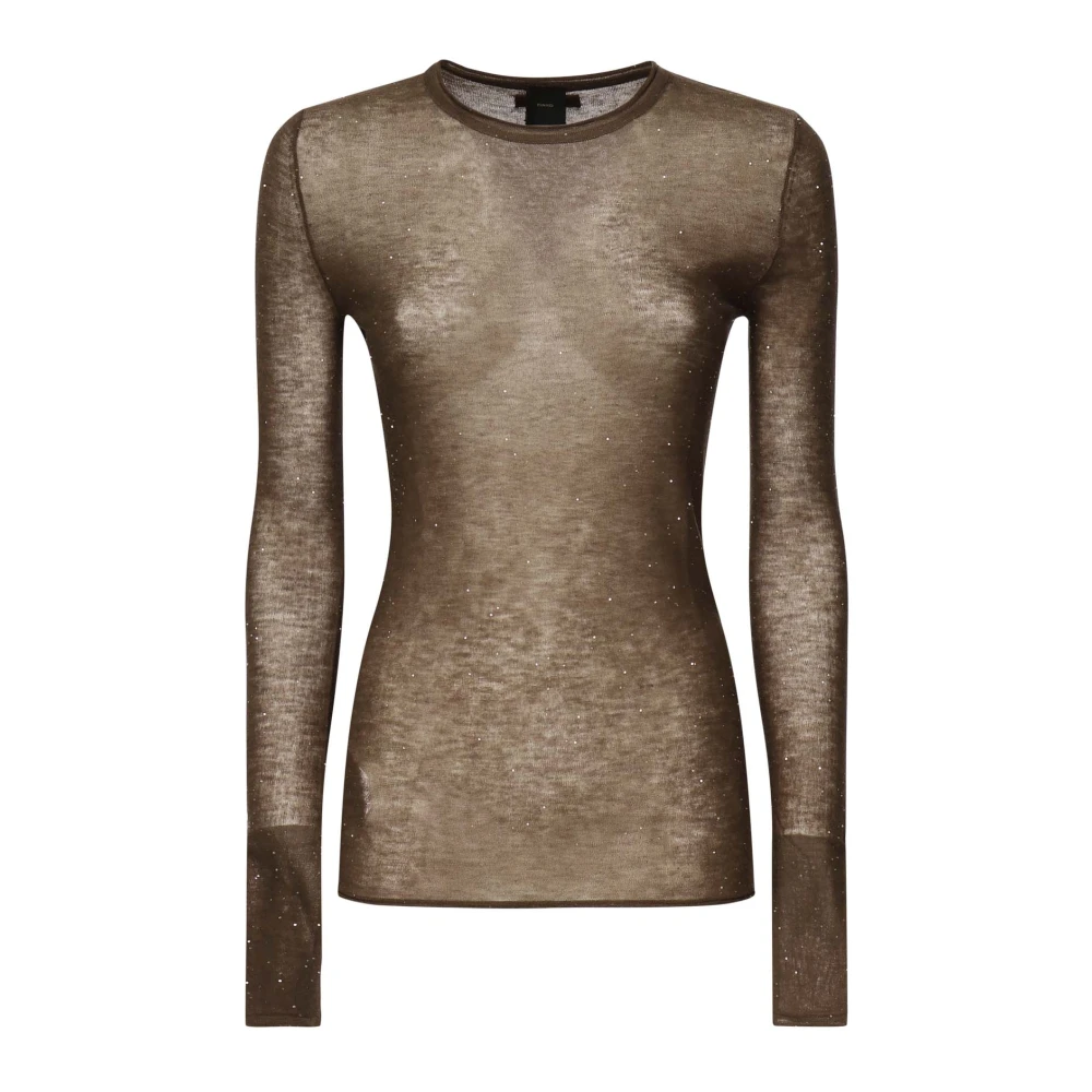 Pinko Women's Brown Round-Neck Knitwear, Xs, Jumper With Long Sleeves