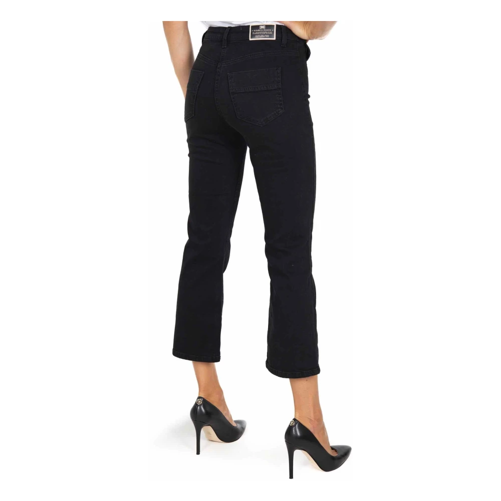 Elisabetta Franchi Zwarte Flare Cropped Denim Jeans Black Dames