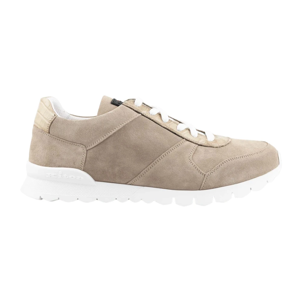Kiton Suède en sneakers van leer met krokodillenprint Heren Schoenen Beige