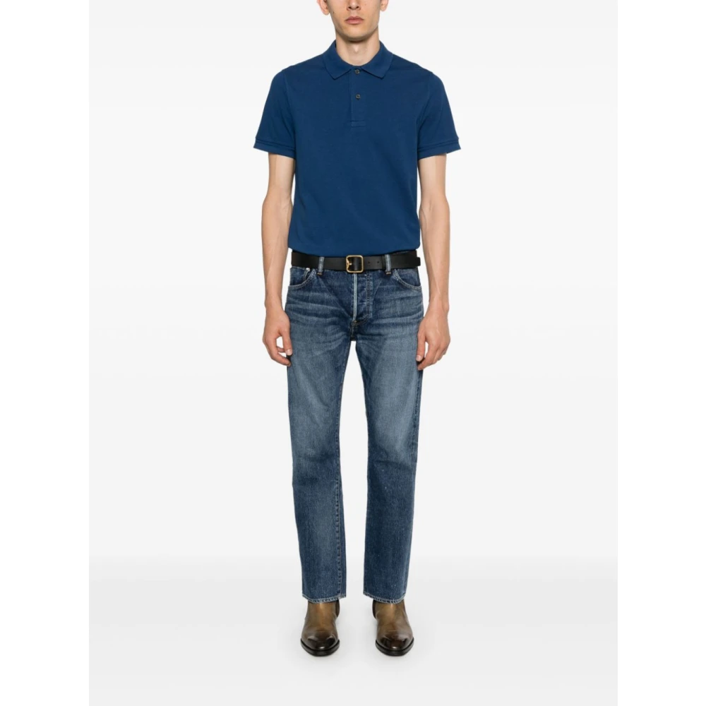 Tom Ford Blauwe Polo Shirt Korte Mouw Katoen Blue Heren