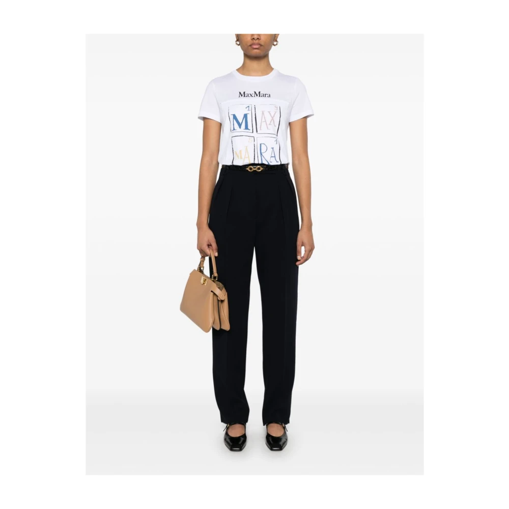 Max Mara Wit Logo Print Crew Neck T-shirts White Dames
