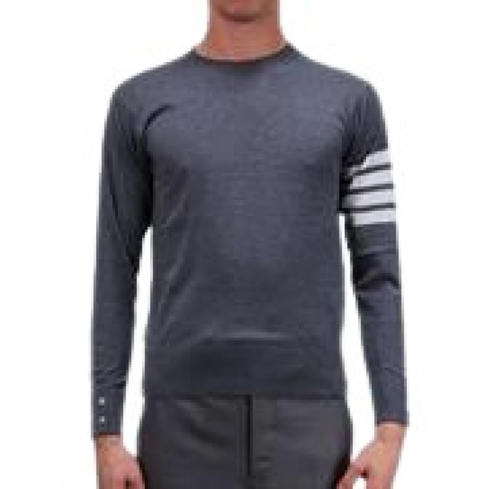 Thom Browne 4Bar Merino Wool Pullover Sweaters Gray Heren