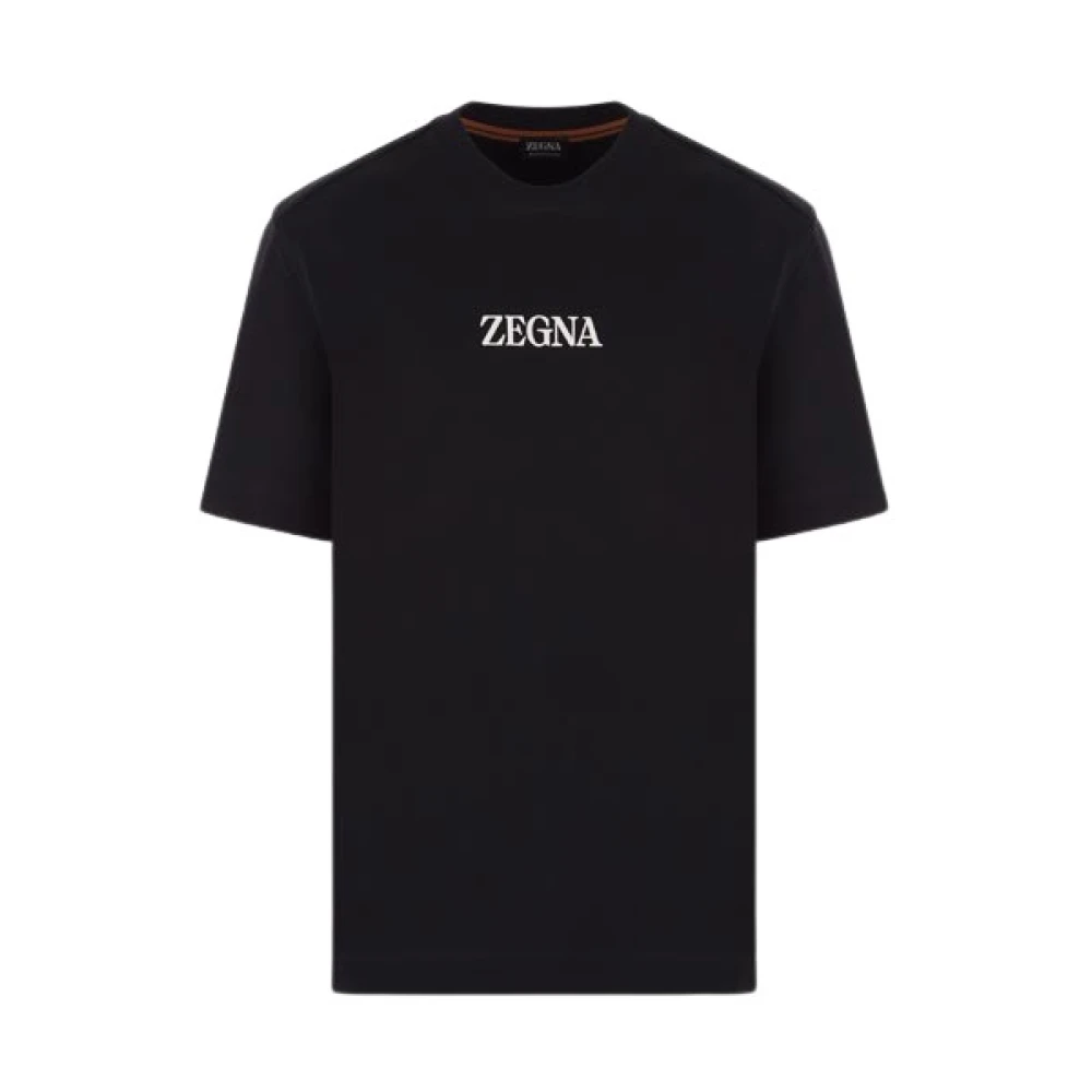 Ermenegildo Zegna Zwarte Katoenen Logo Patch T-shirt Black Heren