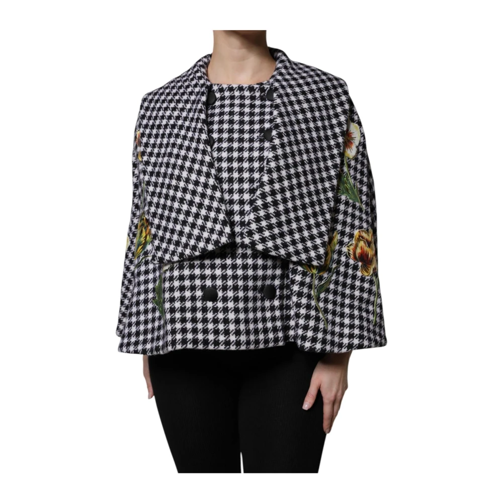 Dolce & Gabbana Black White Monochrome Patterned Floral Cape Jacket - IT42|M - Image 2