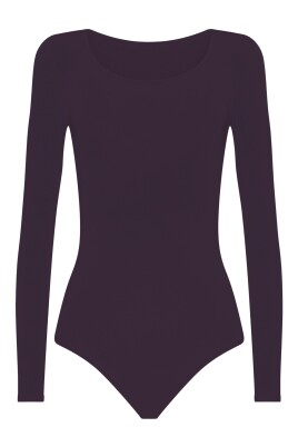 Body a maniche lunghe da donna, con collo alto viola scuro