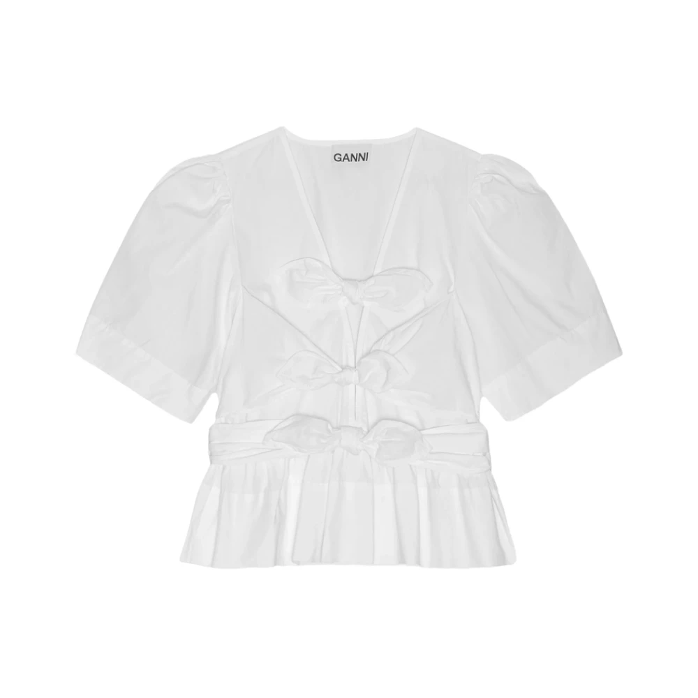 Ganni White Peplum Waist Shirt - Female - Blouses - S - Blouses & Shirts