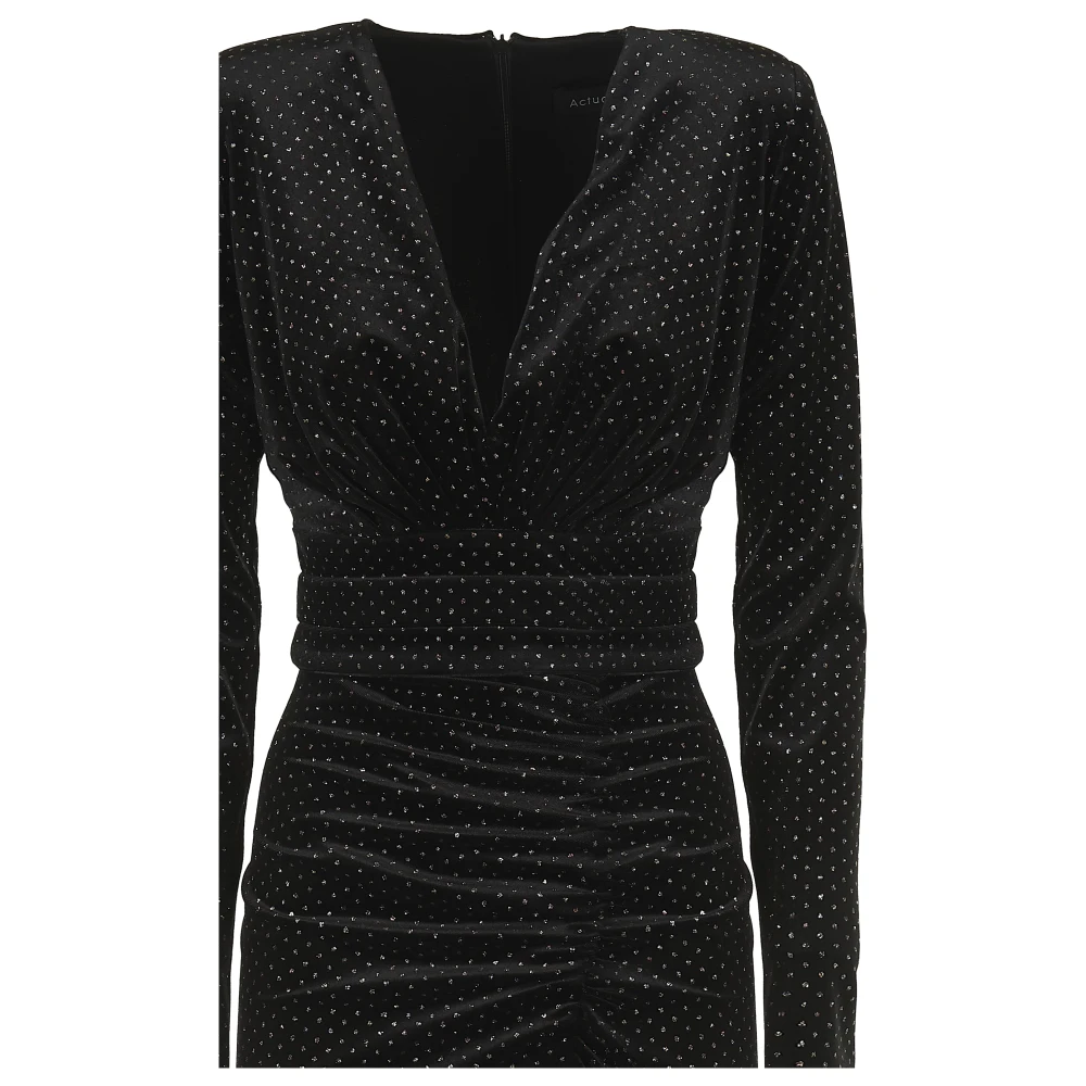 Actualee Zwarte V-Hals Gedrapeerde Jurk Black Dames