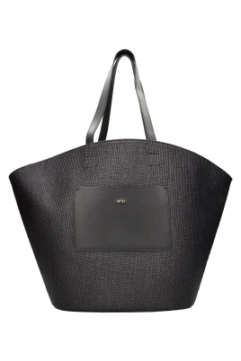 Tyghandväska i läder och raffia