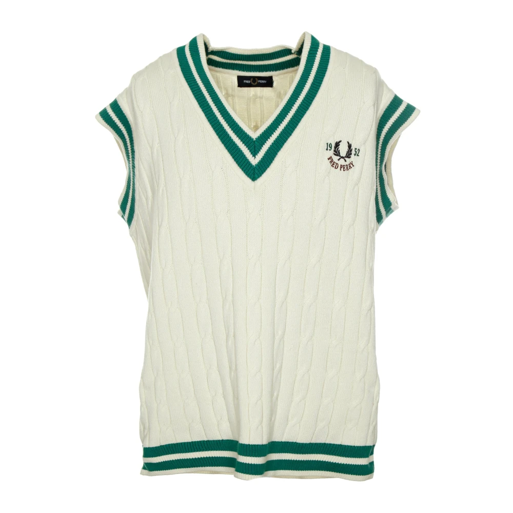 Fred Perry Stickad Tennis Tank Pullunder med V-ringning White, Herr