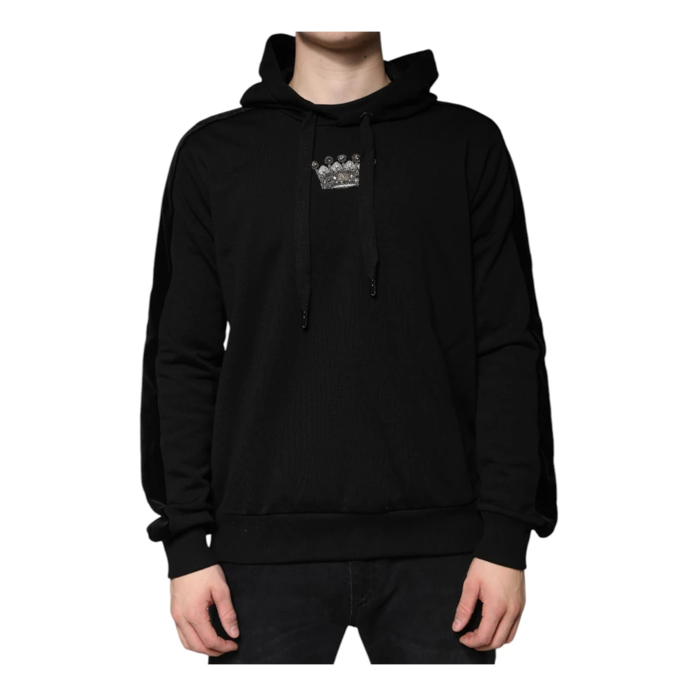 Dolce & Gabbana Zwarte Kroon Geborduurde Hoodie Black Heren