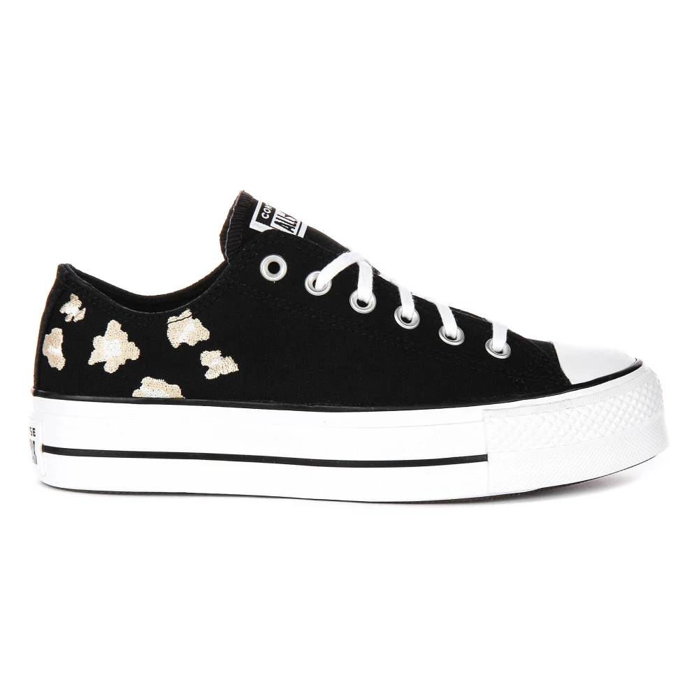 Converse Women's Black Sneakers, 3 Uk, Gold Textile Trainers For