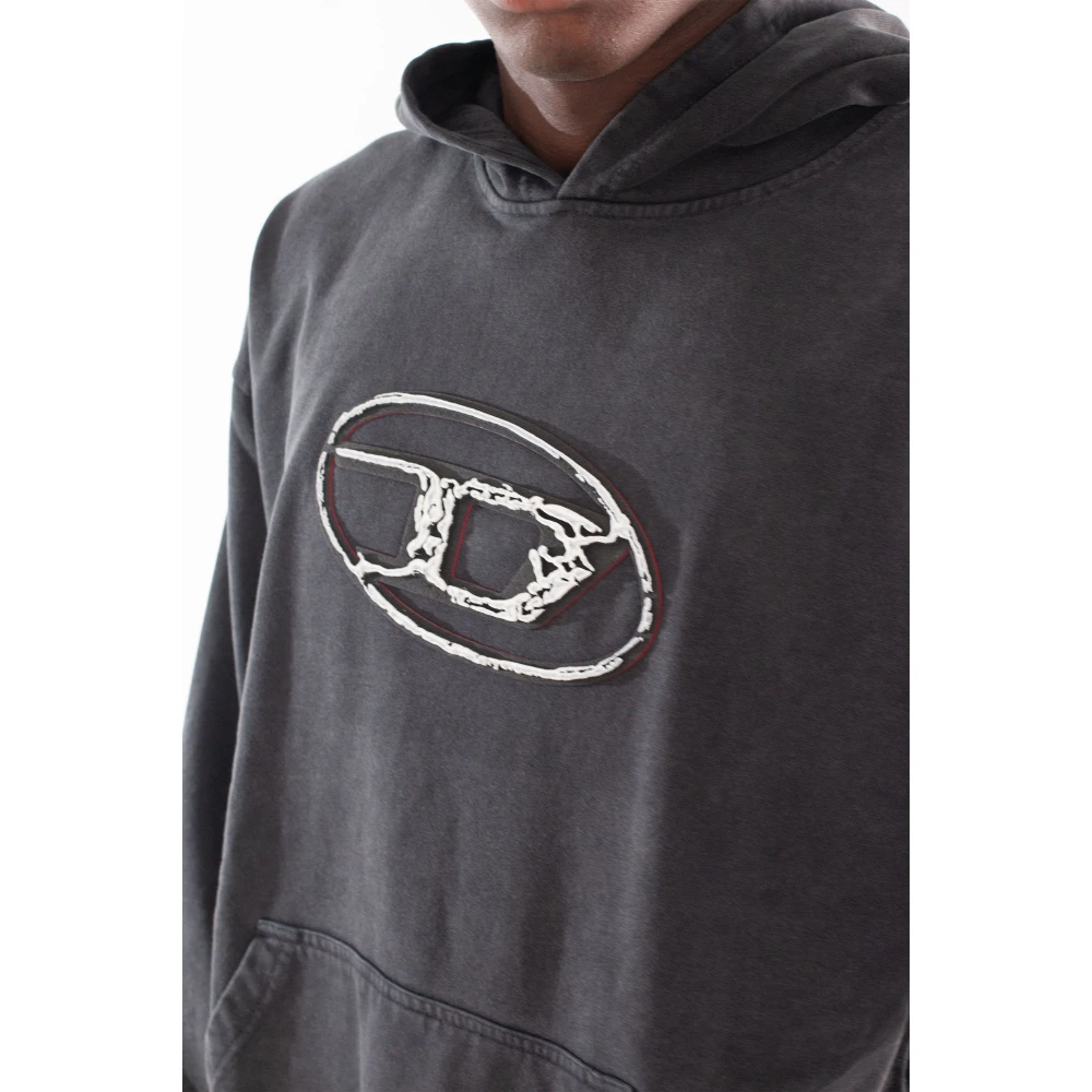 Diesel Geborduurde hoodie voor mannen Black Heren