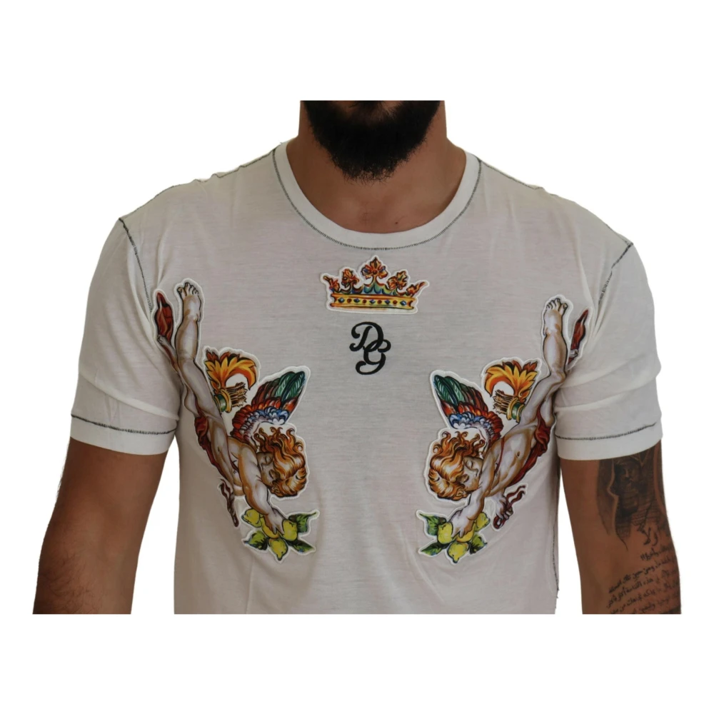 Dolce & Gabbana Wit Bedrukt Heren T-shirt White Heren