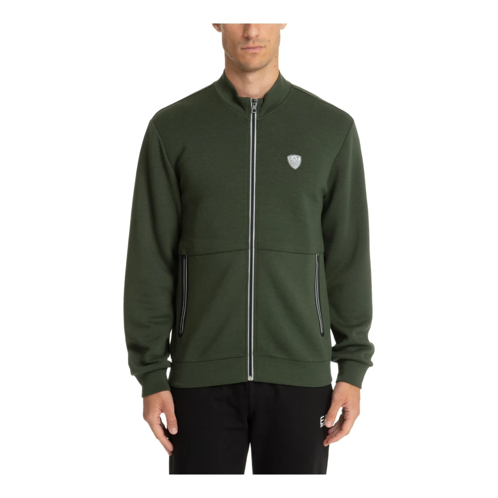 Emporio Armani EA7 Effen Sweatshirt met Rits en Logo Green Heren