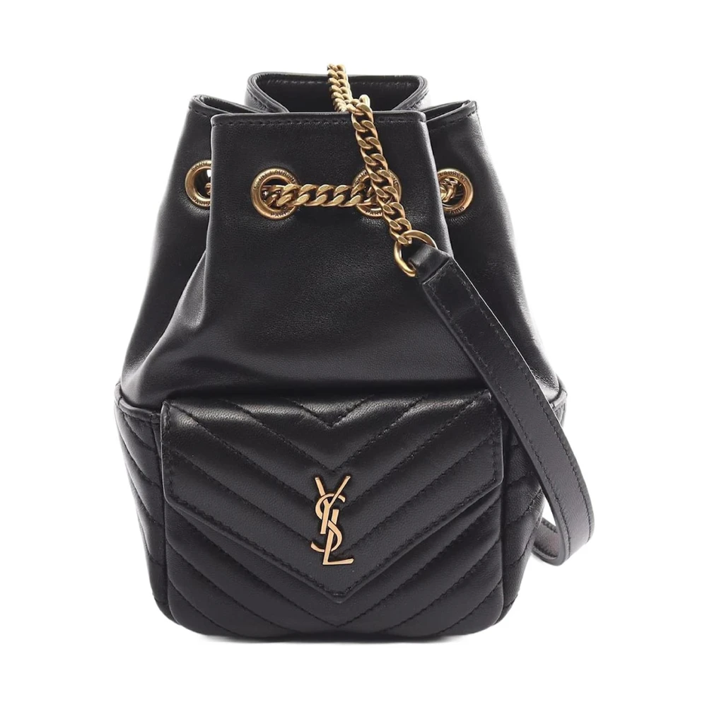 Saint Laurent Zwarte Leren Crossbody Tas met Voorvak Black Dames