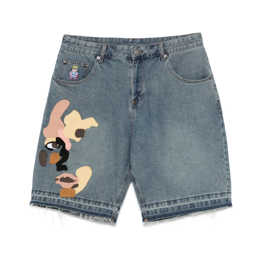 KidSuper Studios Blauwe Raw-Cut Denim Shorts Blue Heren