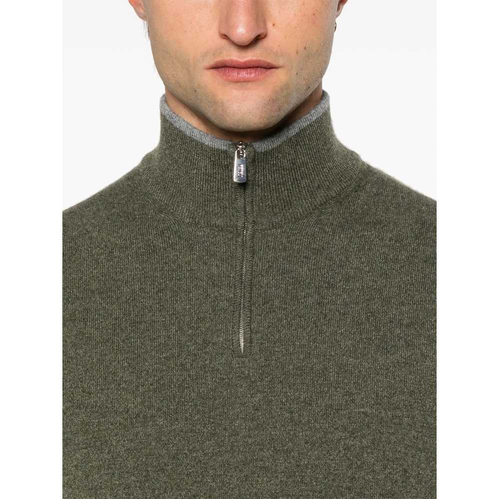 Fedeli Luxe Cashmere Half-Zip Gebreide Kleding Green Heren