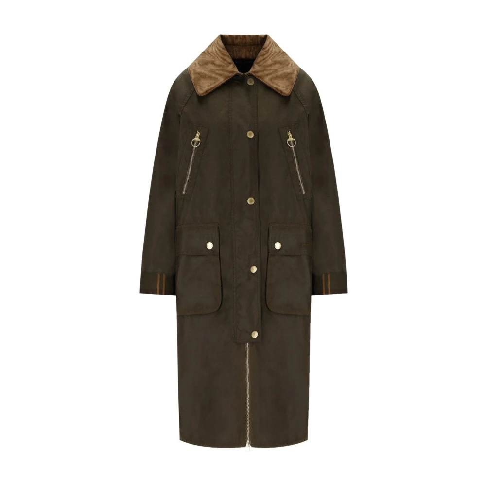 Barbour Groene gewaxte katoenen lange jas Green Dames