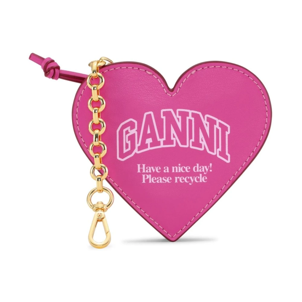Ganni Leren sleutelhanger met hartontwerp Pink Dames