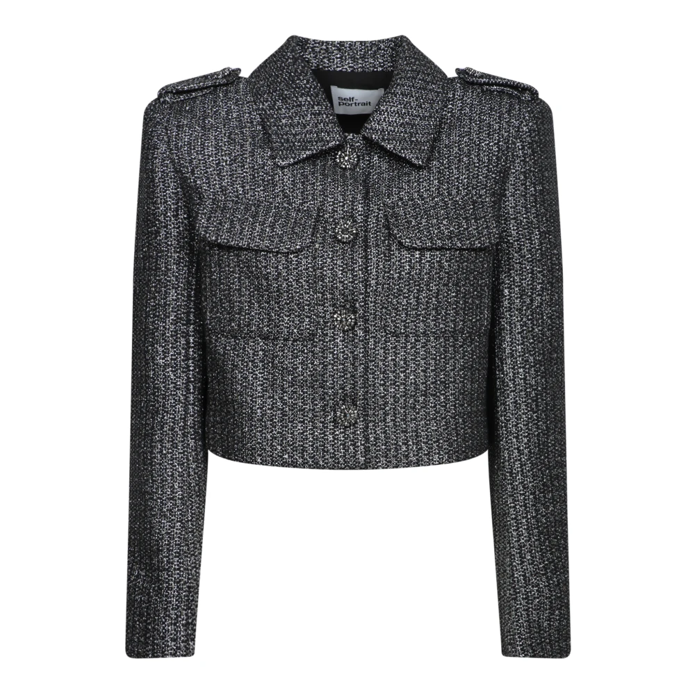 Self Portrait Zwarte Boucle Jas Elegante Stijl Black Dames