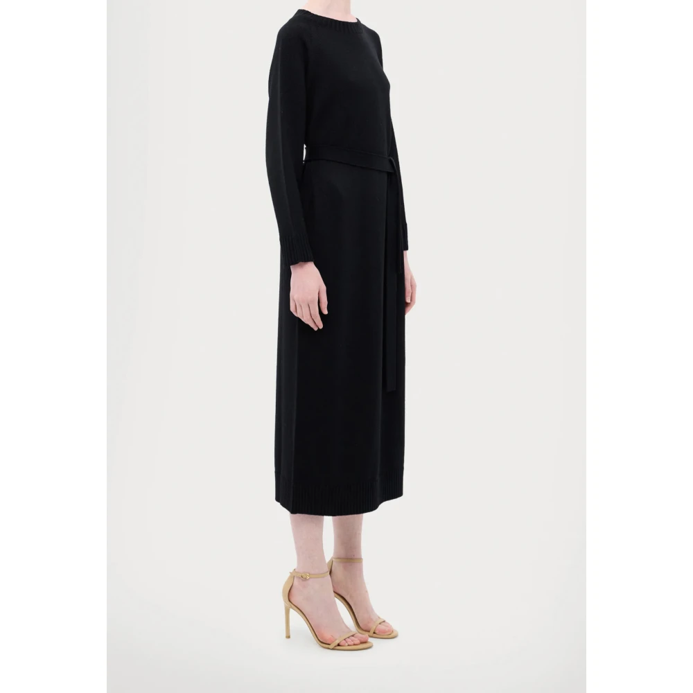 Max Mara Zwarte Wol Lange Jurk Black Dames