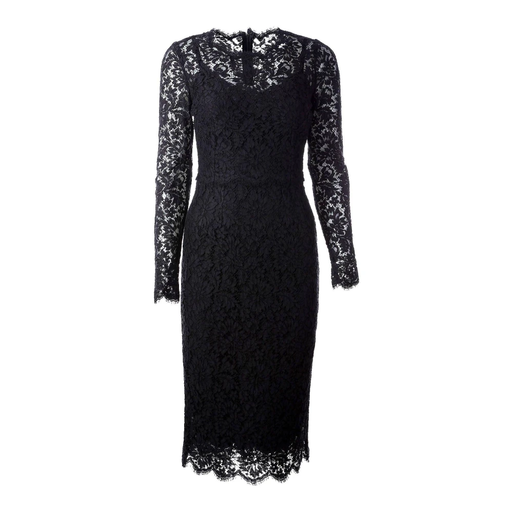 Dolce & Gabbana Vrouwen Elegante Kant Maxi Jurk Black Dames