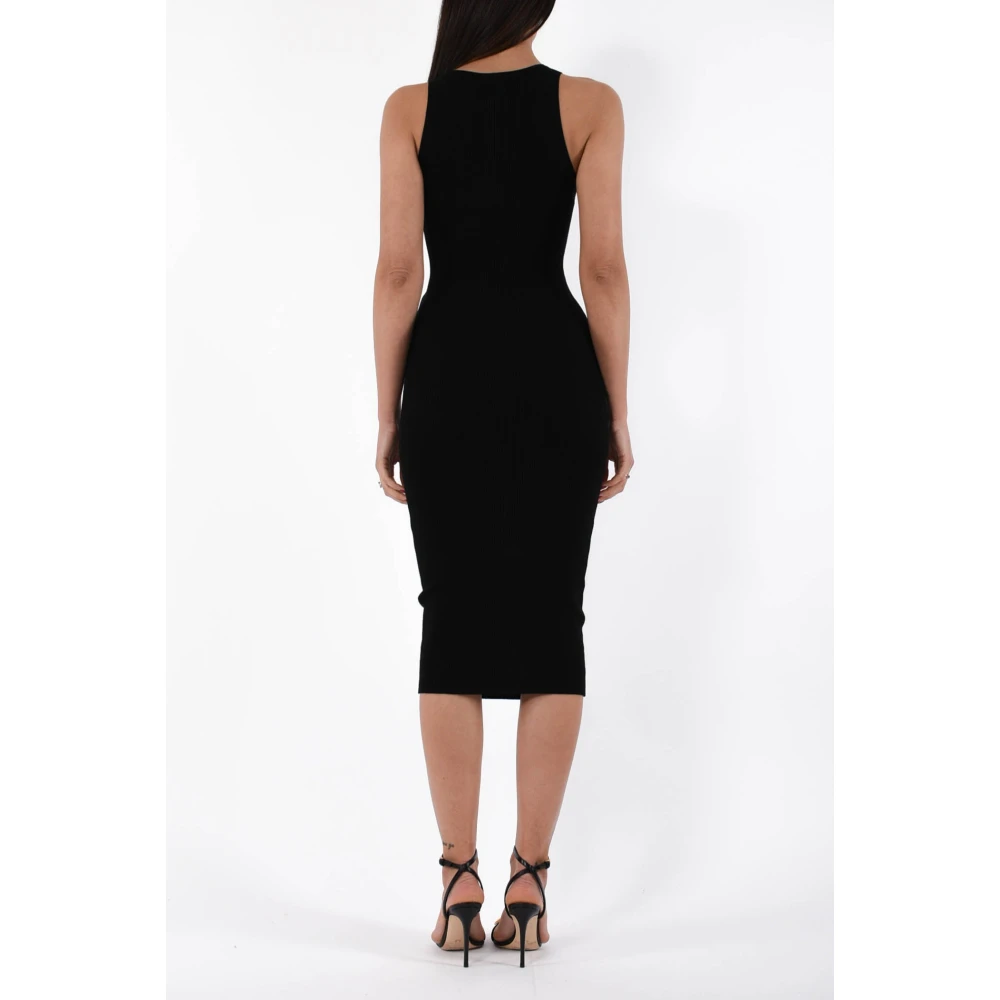 Elisabetta Franchi Geribbelde midi jurk met cut-out Black Dames