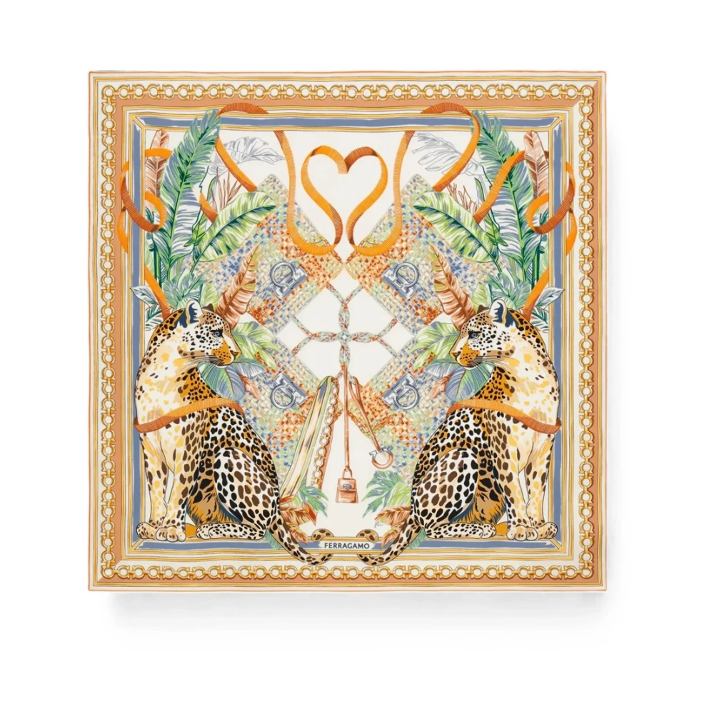 FERRAGAMO | Ivory and orange Felini-print silk scarf | female | PZ - Bild 3