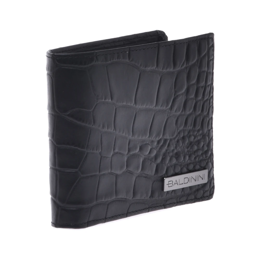 Baldinini Wallet in black leather with crocodile print Black Heren