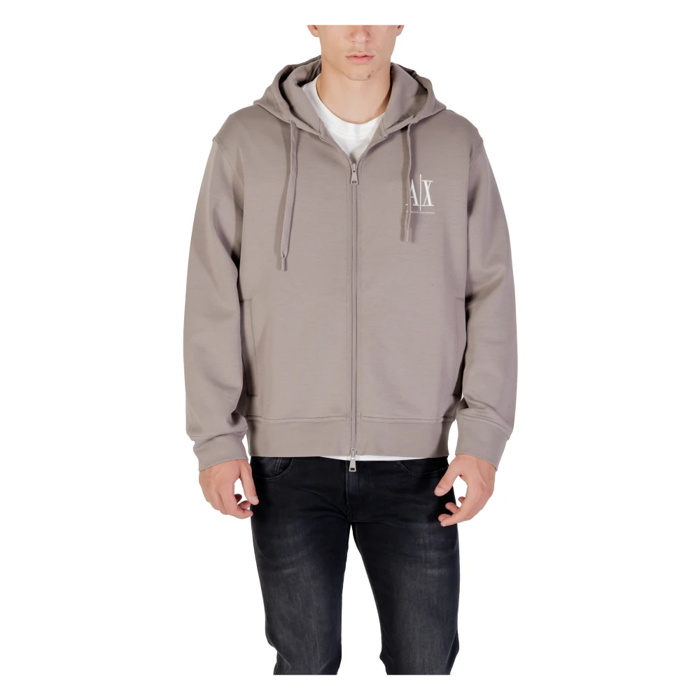 Armani Exchange Beige Hoodies, Male, S, Hoodie Men Cotton Polyester Elastane