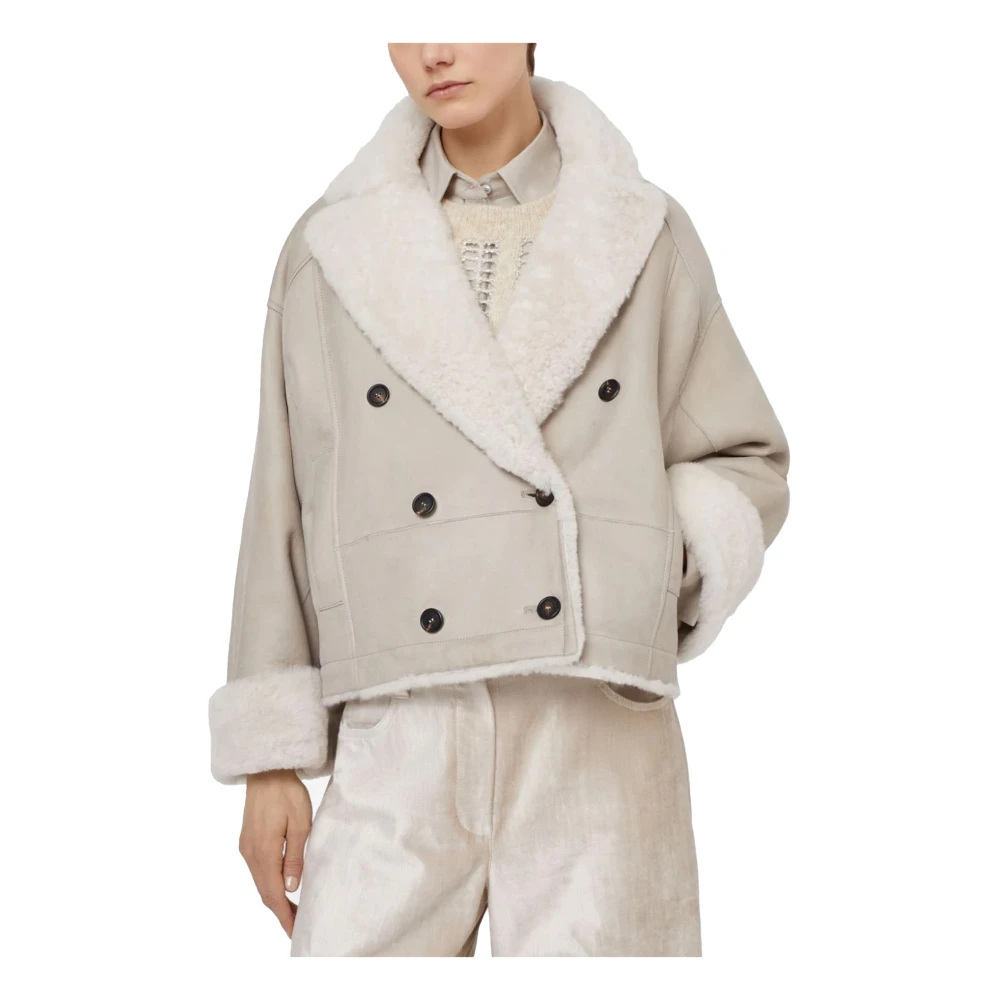 BRUNELLO CUCINELLI Omkeerbare Beige Jas met Hoornknopen Beige Dames