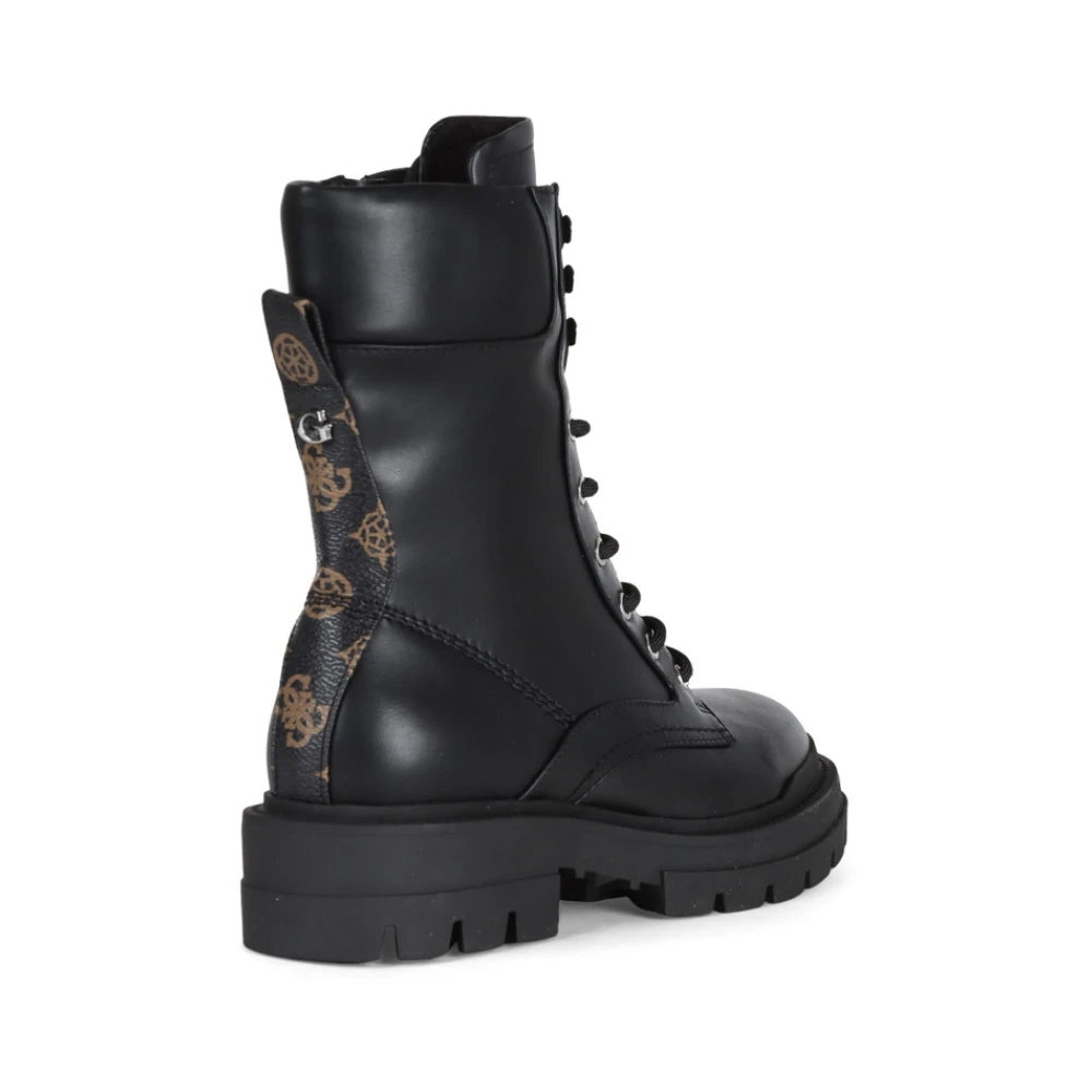 Guess Eco Leren Enkellaarzen met Logo Print Black Dames