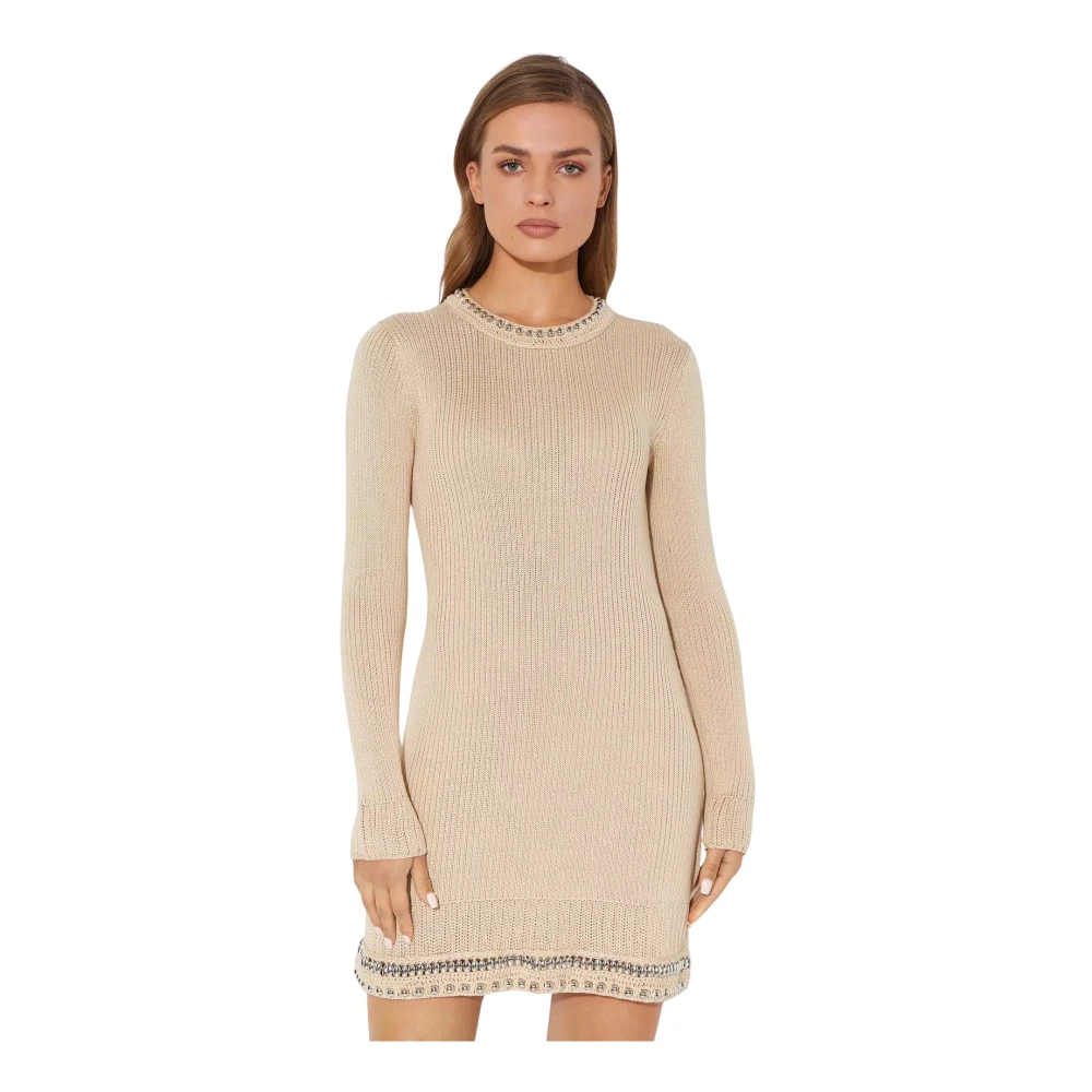 Paco Rabanne Beige Gehaakte Mini Jurk met Metalen Details Beige Dames