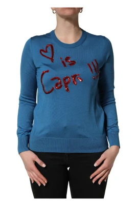 Silk Sequined Crew Neck Pullover Sweater