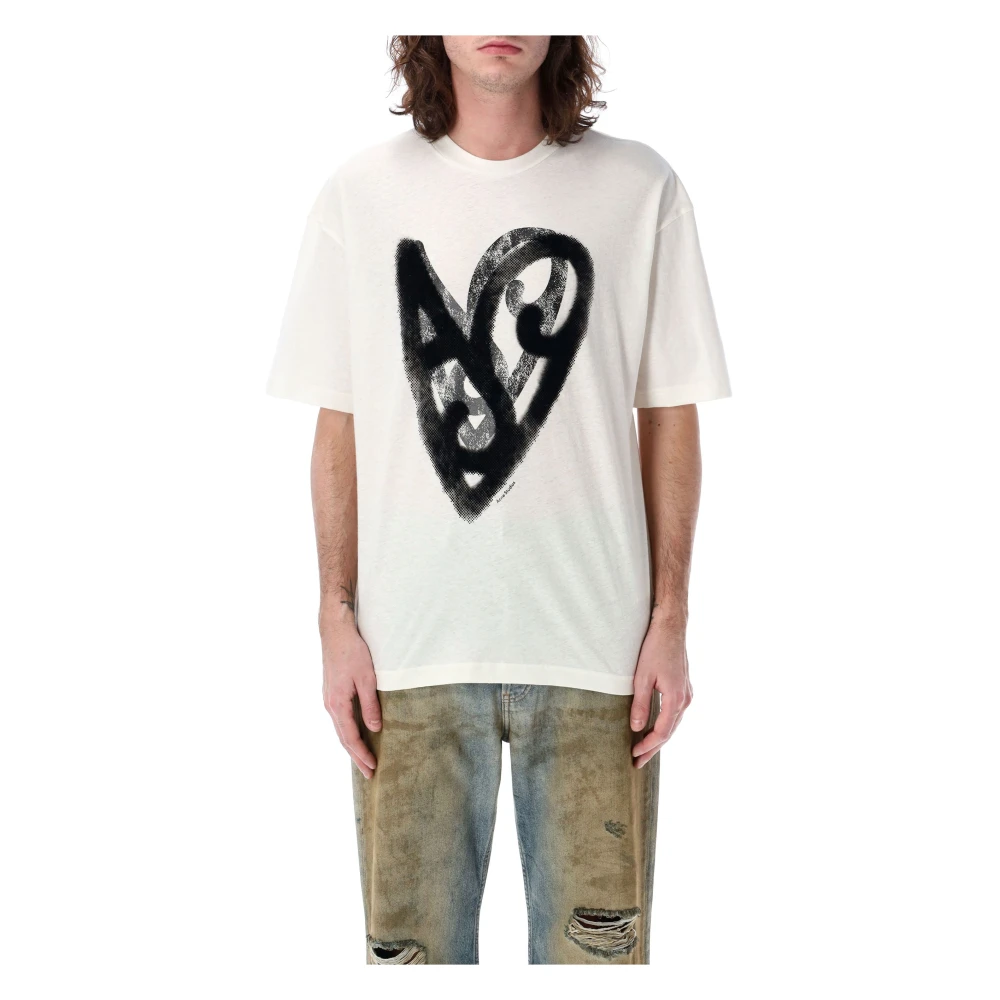 Acne Studios Wit Bedrukt T-shirt Hart Logo White Heren