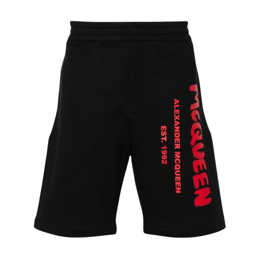 Alexander mcqueen Zwarte Jersey Shorts met Italiaanse Print Black Heren