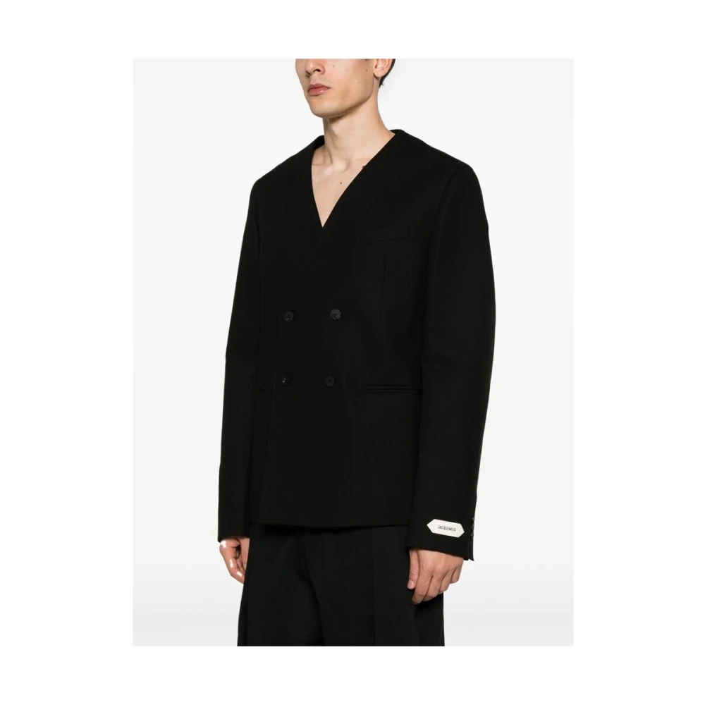 Jacquemus Zwarte double-breasted jas met zakken Black Heren