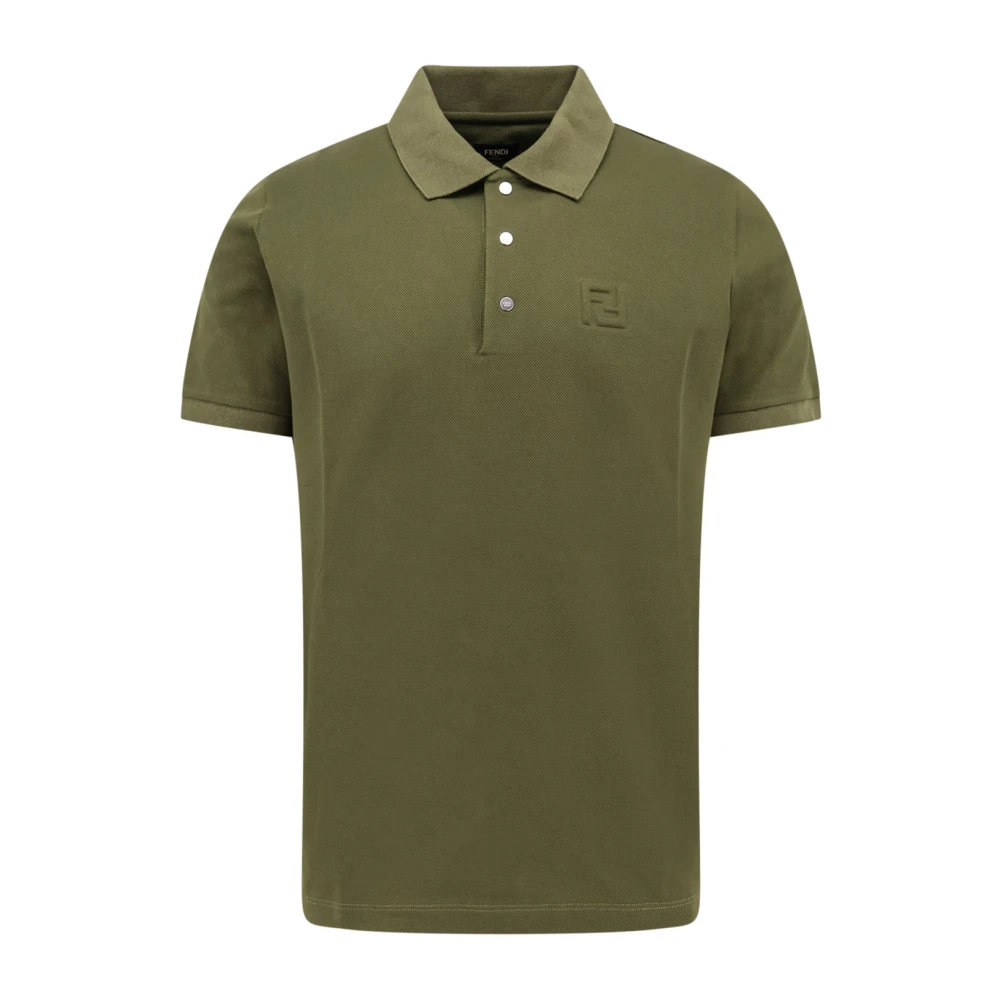 Fendi Polo shirt met reliëflogo en drukknopen Green Heren