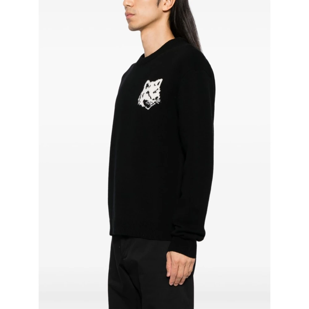 Maison Kitsuné Zwarte Fox Head Wollen Trui Sweater Black Heren