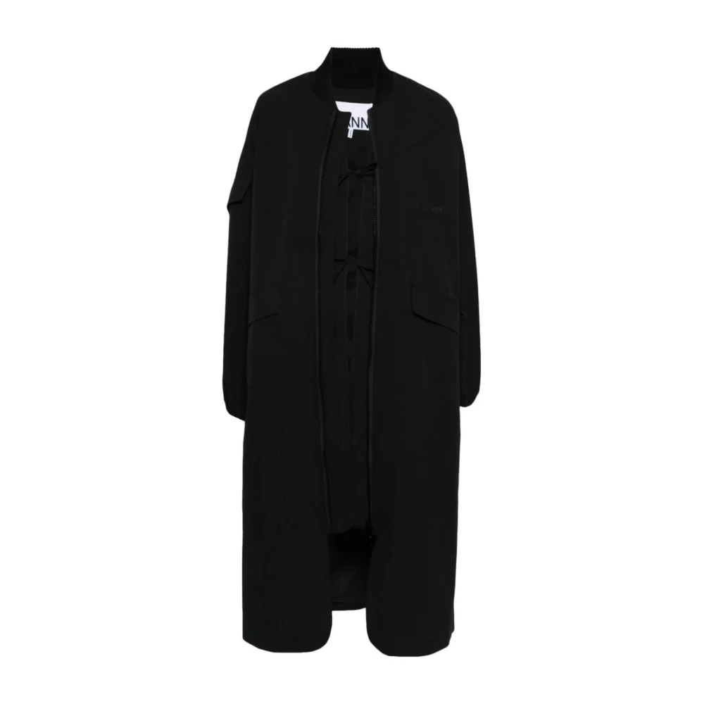 Ganni Tech Seersucker Oversized Shell Coat Black Dames