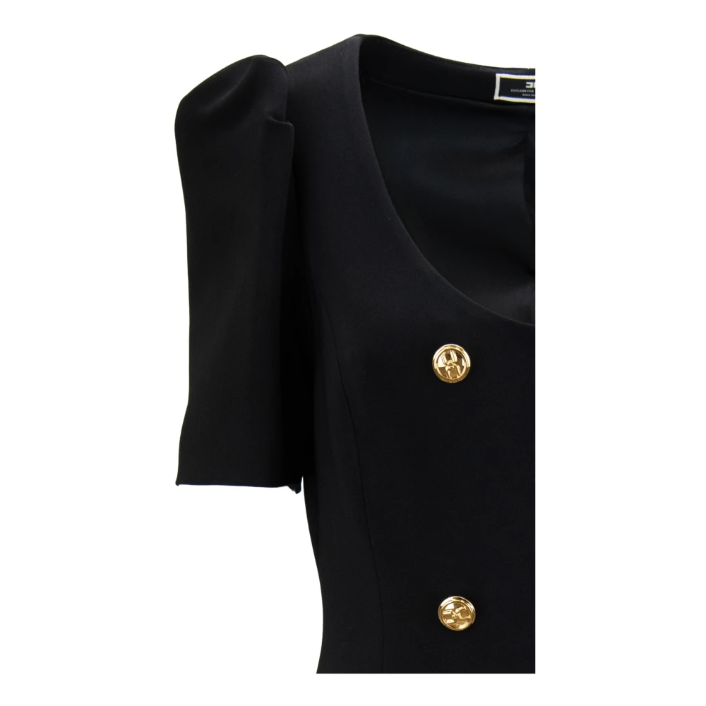 Elisabetta Franchi Korte jurk met pofmouwen en gouden knopen Black Dames