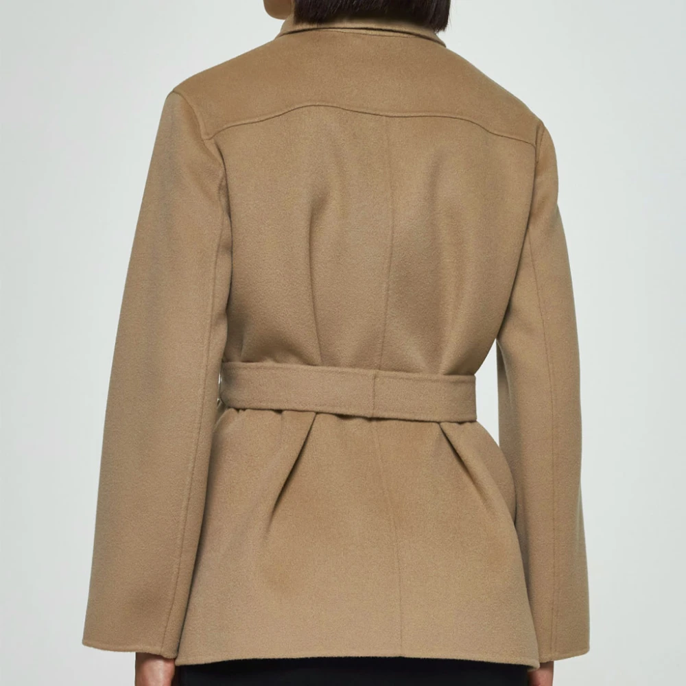Max Mara Korte Wollen Jas met Riem Brown Dames