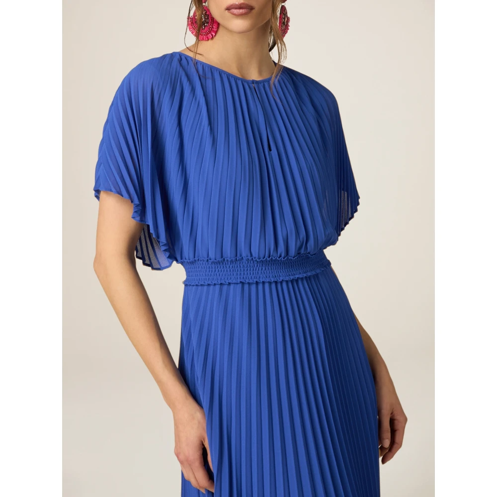 Oltre Geplooide Midi Jurk met Cut-Out Blue Dames